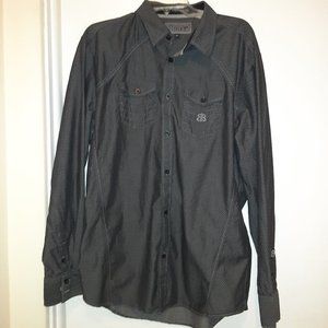 Roar Fictive Embroidered Button-Up Shirt - Charcoal - Men's Size XL